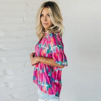 Women's Spring V-neck Chiffon Shirt Printed Short-sleeved Top