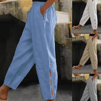 2026 Spring Summer Women's Cotton Linen Casual Wide Leg Pants Plus Size