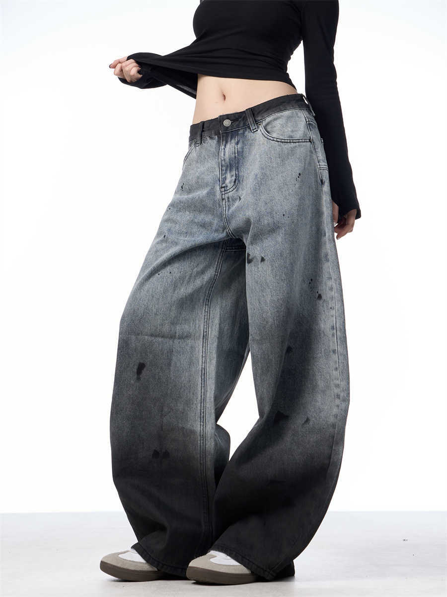 Splash-ink Washed Jeans Loose Casual Straight Trousers