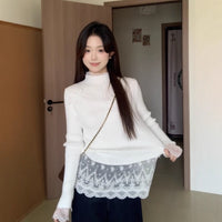 Fake Two Pieces Lace Sweater Women