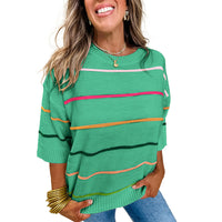 Color Contrast Patchwork Round Neck Sweater