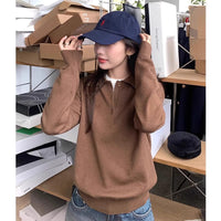 Korean-Style Youthful Embroidered Polo-Neck Knit Top