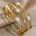 Pearl Open Bracelet Stainless Steel Light Luxury Fashionable And Versatile
