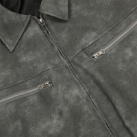 Vintage PU Leather Jacket Men's Punk Rock Zipper Multi-pocket Workwear Leather Coat