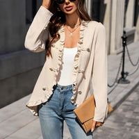 Women's Button-Placket Ruffle-Trimmed Shirt
