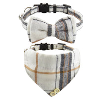 Bow Tie Cat Collar Bandana Breakaway Pet Collar Bandana With Classic Plaid Adjustable Cat Collar With Scarf And Bowtie Necklace