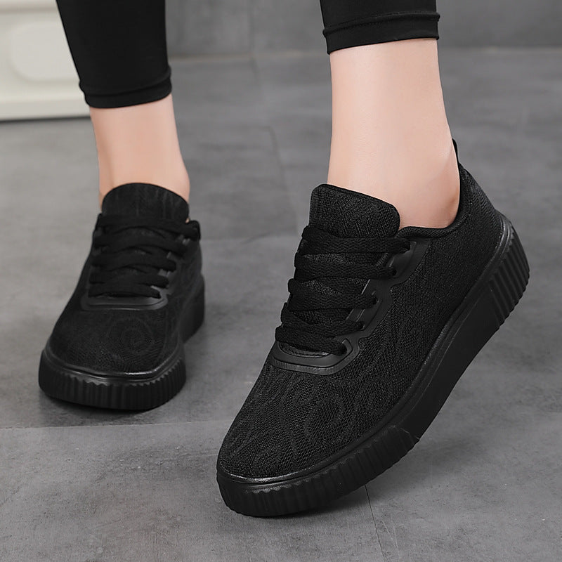 White Shoes Jacquard Hollow-out Platform Board Shoes Summer Versatile Sports Leisure Plus Size