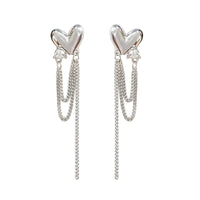 Sterling Silver Needle Long Tassel Love Heart Earrings