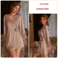 Drawstring Lace Backless Low-cut Solid Color Satin Slip Nightdress