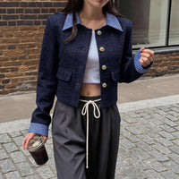 Women's Fashionable Color-block Plaid Lapel Coat