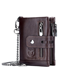 Retro Genuine Leather Wallet Compact Bifold Wallet With Dual Zippers Perfect For Coins And Cards