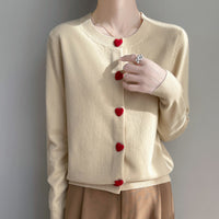 Round Neck Cardigan Red Heart Buckle Sweater For Women