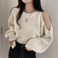 Dignified Hollow Off-the-shoulder Loose-fitting Long Sleeve Sweater