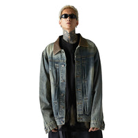 Washed And Worn Denim Jacket Men
