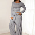Womens Slim-Fit Long-Sleeve Wide-Leg Pants Suit