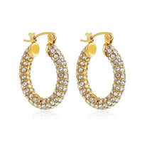 Fashionable Light-luxury Fully Diamond-encrusted Copper-plated Oval Earrings For Women