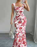 Sweet And Fresh High-waisted Floral Print Tie-up Dress
