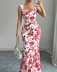 Sweet And Fresh High-waisted Floral Print Tie-up Dress