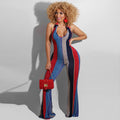 Sexy Striped Halter Jumpsuit With Horns