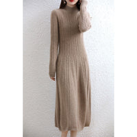 Base Skirt Paired With A Dress Featuring A High-neck Design And A Length Below The Knee