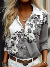 New Womens Delicate Floral Print Long Sleeve Shirt