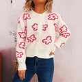 Casual Flower Jacquard Short Single-breasted Knitted Sweater