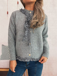 Casual Cute Lace Collar Stitching Single-breasted Sweater Commuter Sweater