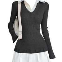 Autumn And Winter Preppy Style Fake Two-piece Mini Knitted Shirt