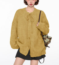 Lace-up Crew Neck Single-breasted Sweater Coat