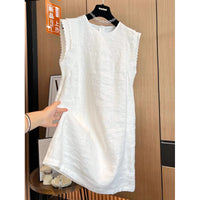 Lace-trimmed Round-neck Cotton-linen Vest Dress