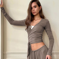 Milk Silk Comfortable Sleepwear For Women Long Sleeve Top And Long Pants Two Piece Set