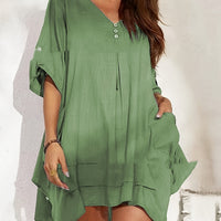 Summer Pleated Dress V-Neck Loose And Casual