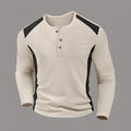 Men's Waffle-Weave Two-Tone Turtleneck Button-Up Long-Sleeve Top
