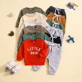 Children's Round Neck Letter Print Top Solid Color Trousers Two-piece Set