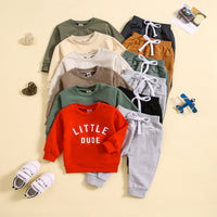 Children's Round Neck Letter Print Top Solid Color Trousers Two-piece Set