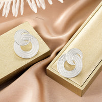 Oval Stainless Steel Earrings, Trendy Geometric Heart Texture, 18K Gold Plated Ear Studs, Titanium Steel