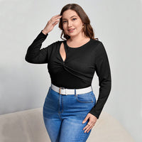 Women's Slim-fit Solid Color Long-sleeved Top With Delicate Sexy Hollow-out Design