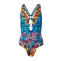 Printed Deep V Crossover Backless Bikini
