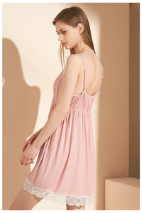 Women's Summer Sunken Stripe Modal Strap Lace Nightdress