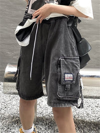 Pants Y2k Vintage High Street Work Casual Loose Straight Pockets Denim Shorts