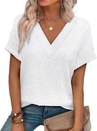Casual Striped Textured Short-Sleeve Arrival V-Neck Knitted T-Shirt