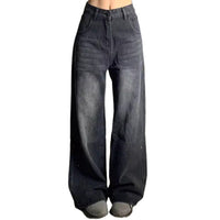 Washed Jeans Plus Size High Waist Loose Straight Wide Leg Pants