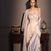 Womens Ice Silk Bra-Padded French-Style Camisole Nightdress