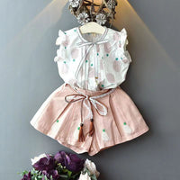Girls' Sleeveless Blouse Shorts Two-piece Set