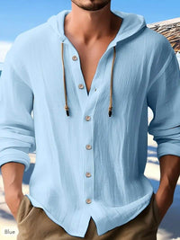 Button-down Drawstring Hooded Long-sleeved Lightweight Top
