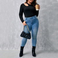 Women's Round-neck Long-sleeve Slim-fit Hollow-out Top