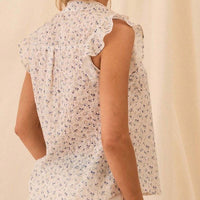 Womens Printed Floral Lace-Patchwork Cap Sleeve Shirt