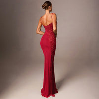 Solid-color Sleeveless Sexy Lace-spliced Slip Bodycon Maxi Dress
