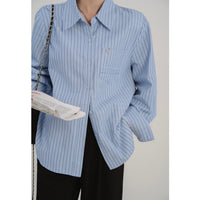 Blue Minimalist Preppy Shirt Women's Loose Slimming