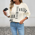 Trendy Round Neck Striped Line Sweater For Women